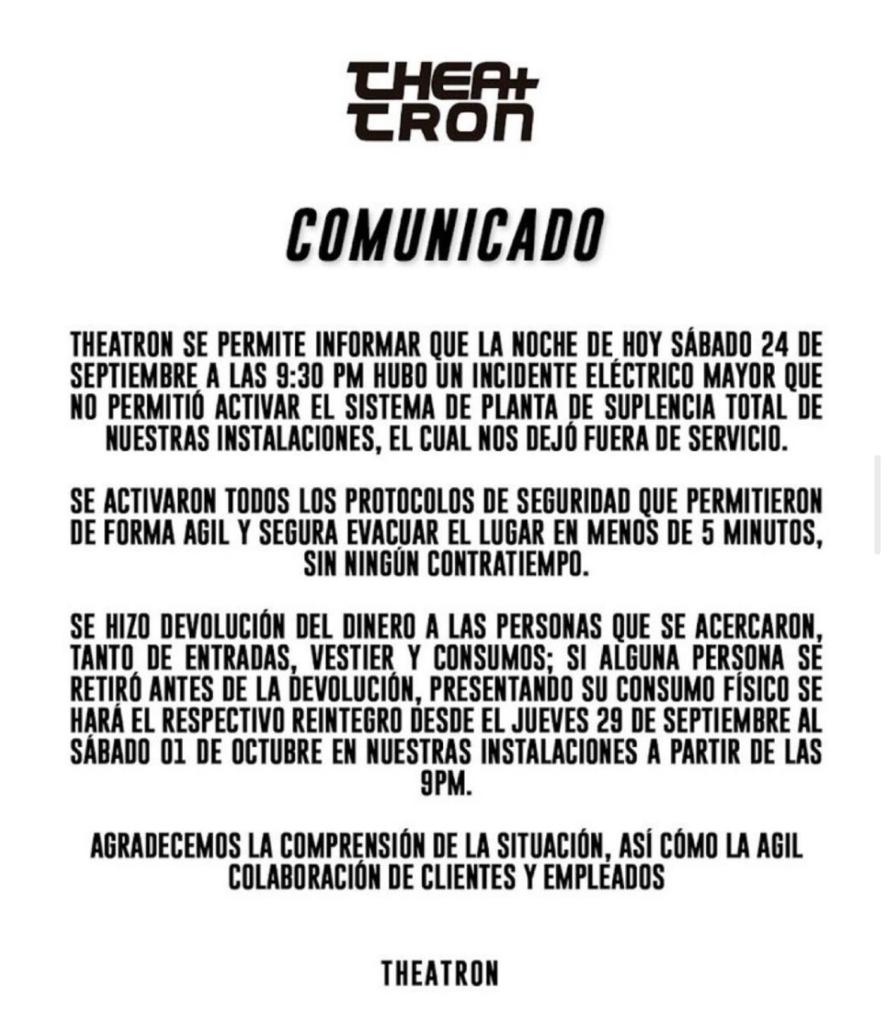 COMUNICADO OFICIAL DE THEATRON