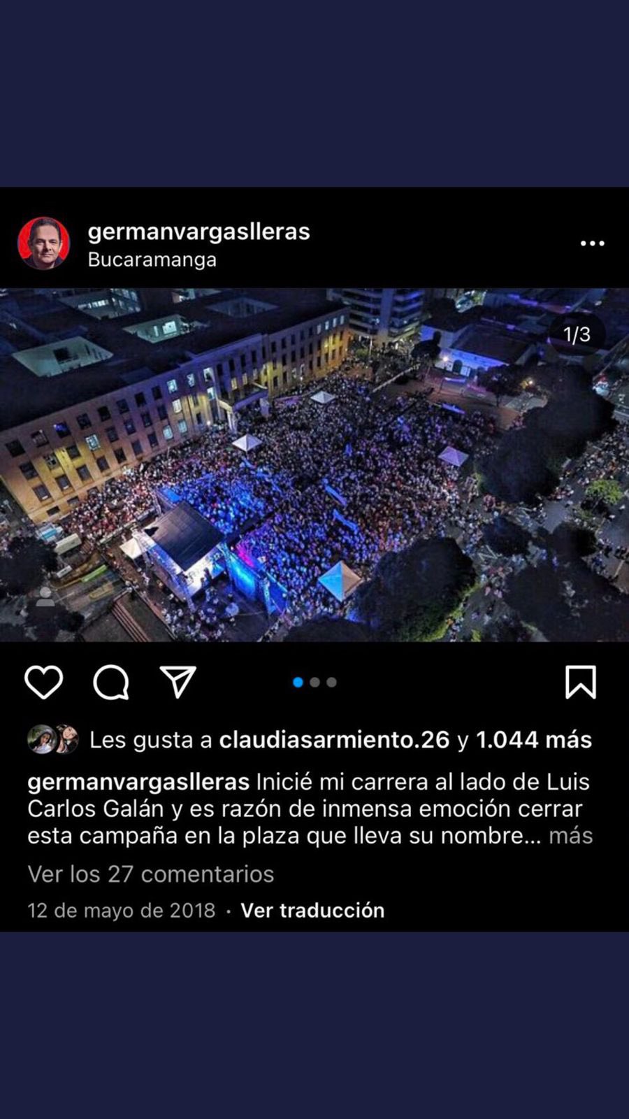 Fotografía original correspondiente a la campaña política de Germán Vargas Lleras en las elecciones presidenciales del 2018 / Captura de pantalla Instagram @germanvargaslleras