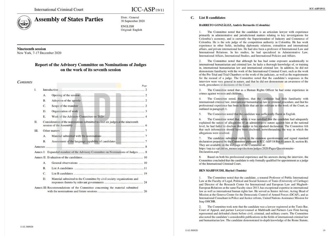Informe de CPI con el análisis de los aspirantes