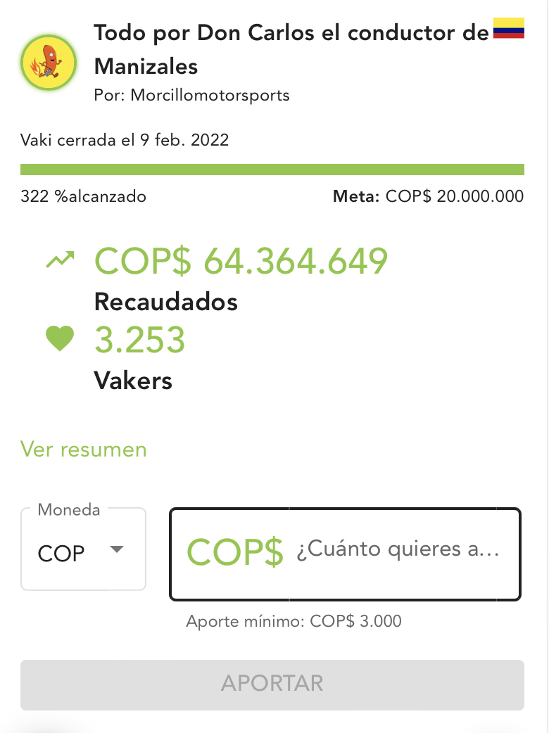 Recolecta virtual Vaki por don Carlos Gutiérrez alcanzó un 322% por encima de la meta inicial propuesta / Foto: Vaki