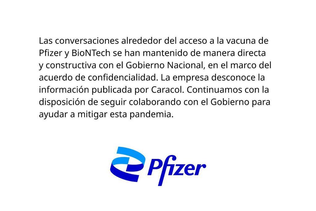 Pfizer comunica sobre negociación