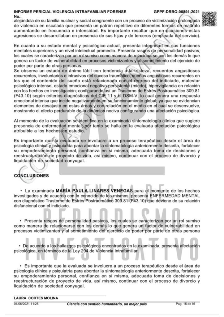 Informe de Medicina Legal donde se evidencia violencia intrafamiliar por parte de Juan Luis Velasco contra su familia / Foto: Suministrada
