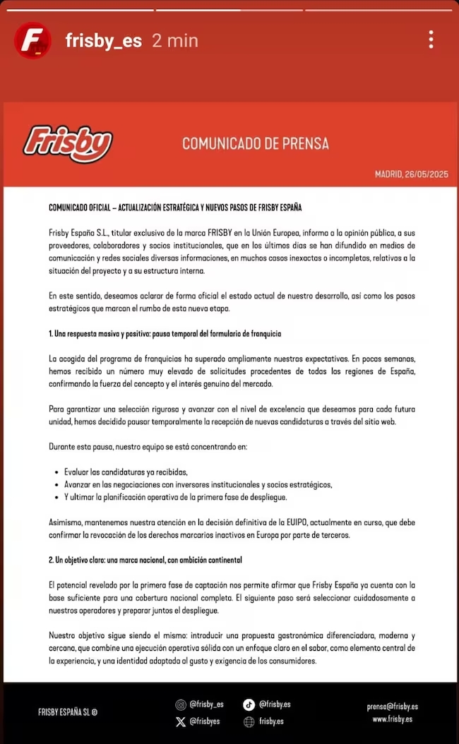 Comunicado oficial tomado de Instagram