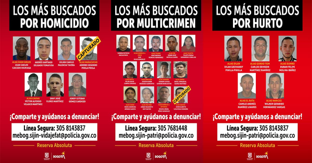 Los 23 más buscado del crimen organizado en Bogotá