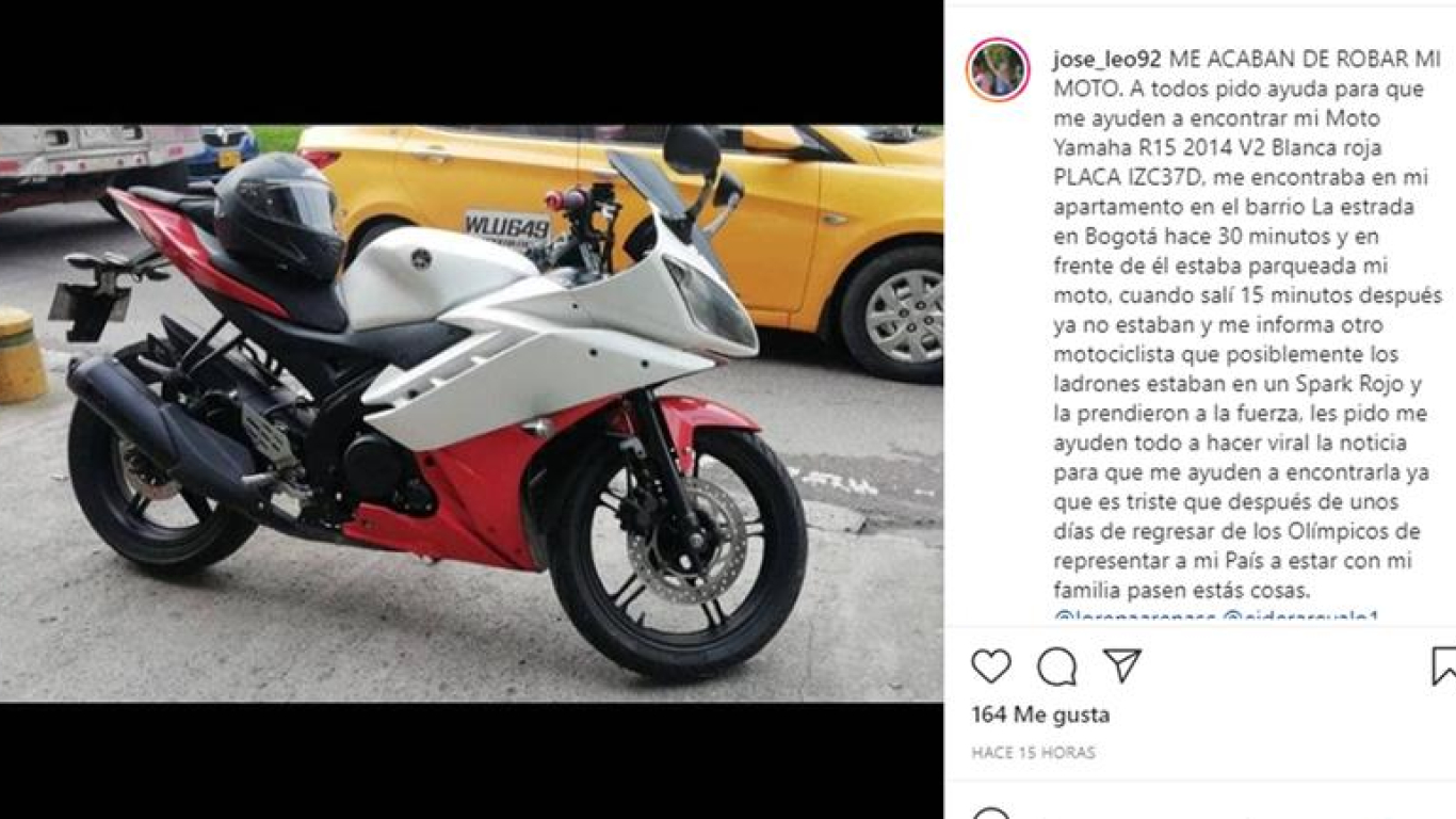 Moto de José Montaña, atleta olímpico colombiano fue robada e Bogotá