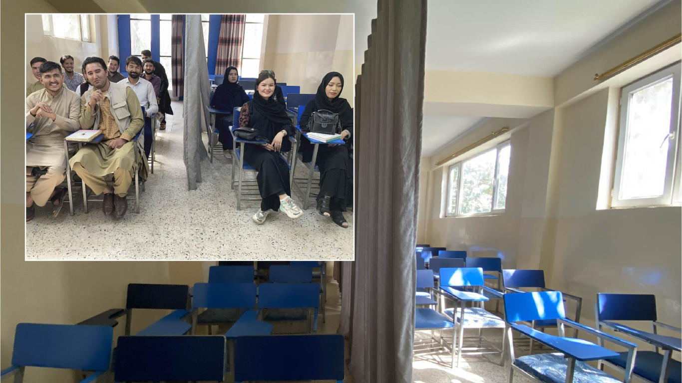 Mujeres en clases universitarias en Afganistán